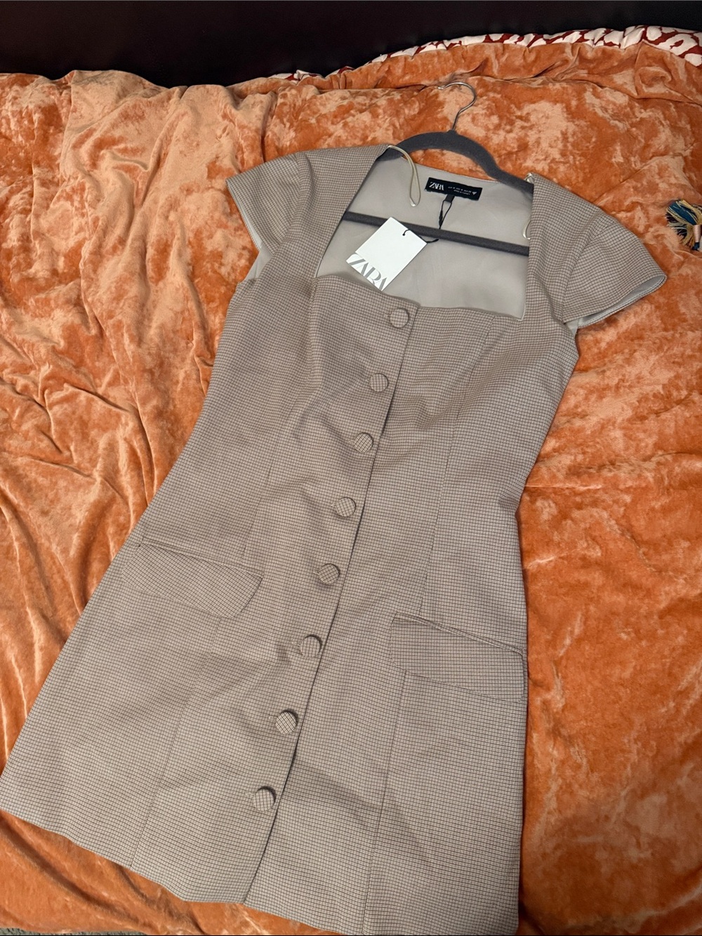 Zara Beige Mini Dress with Button Front